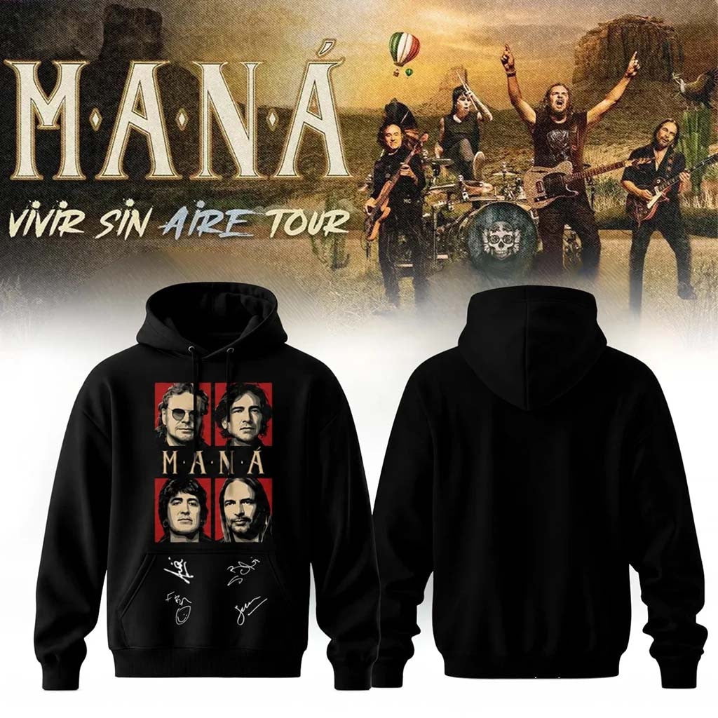 Mana Merch 2026 Vivir Sin Aire Tour Hoodie Black Cool Gifts For Music Lovers - Merchluma