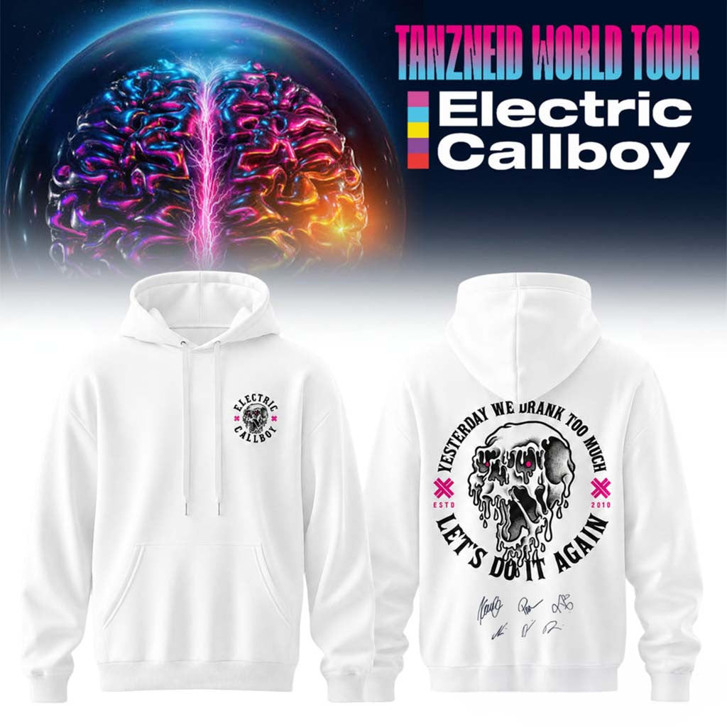 Electric Callboy Tanzneid World Tour Globe Brain White Hoodie Electric Callboy Merch Fan Gifts - Merchluma