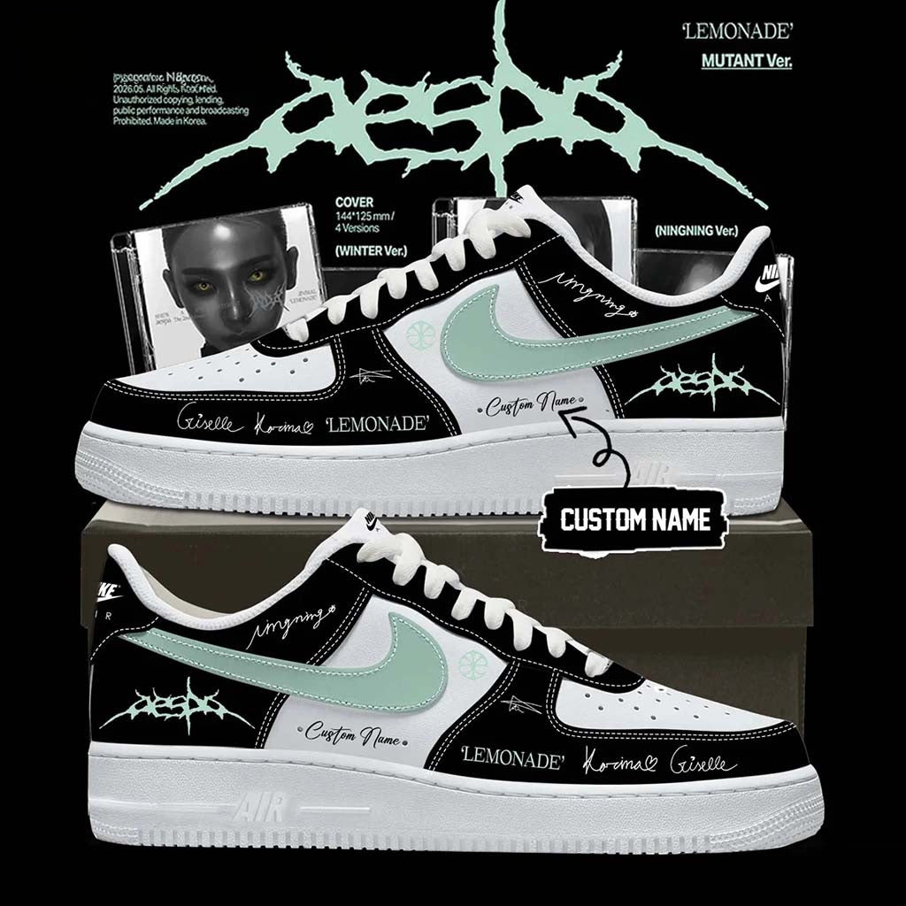 Custom Aespa LEMONADE Black And White Sneakers Aespa Merchandise Gifts For Friends - Merchluma