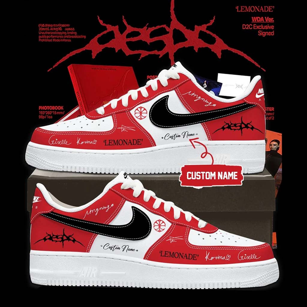 Custom Aespa LEMONADE White Red Sneakers Aespa Merchandise Present For Her - Merchluma