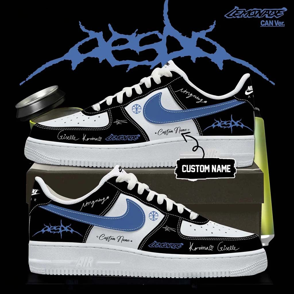 Customized Aespa LEMONADE Black White Sneakers Aespa Merchandise Gift Ideas For Kpop Lovers - Merchluma
