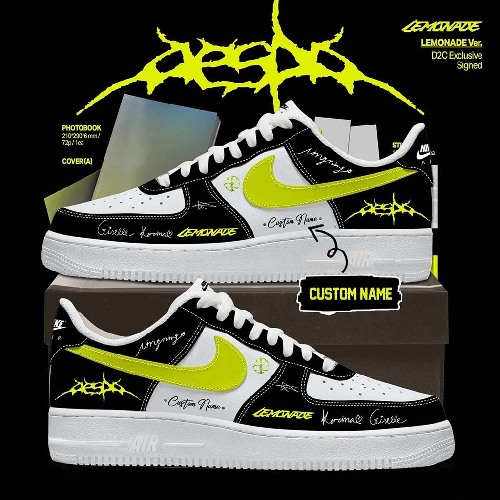 Personalized Aespa LEMONADE Black And White Sneakers Aespa Merch Gifts For Sister - Merchluma