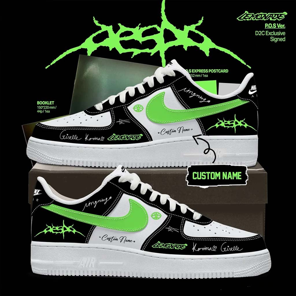 Personalized Aespa LEMONADE Black And White Sneakers Aespa Merchandise Gifts For Besties - Merchluma