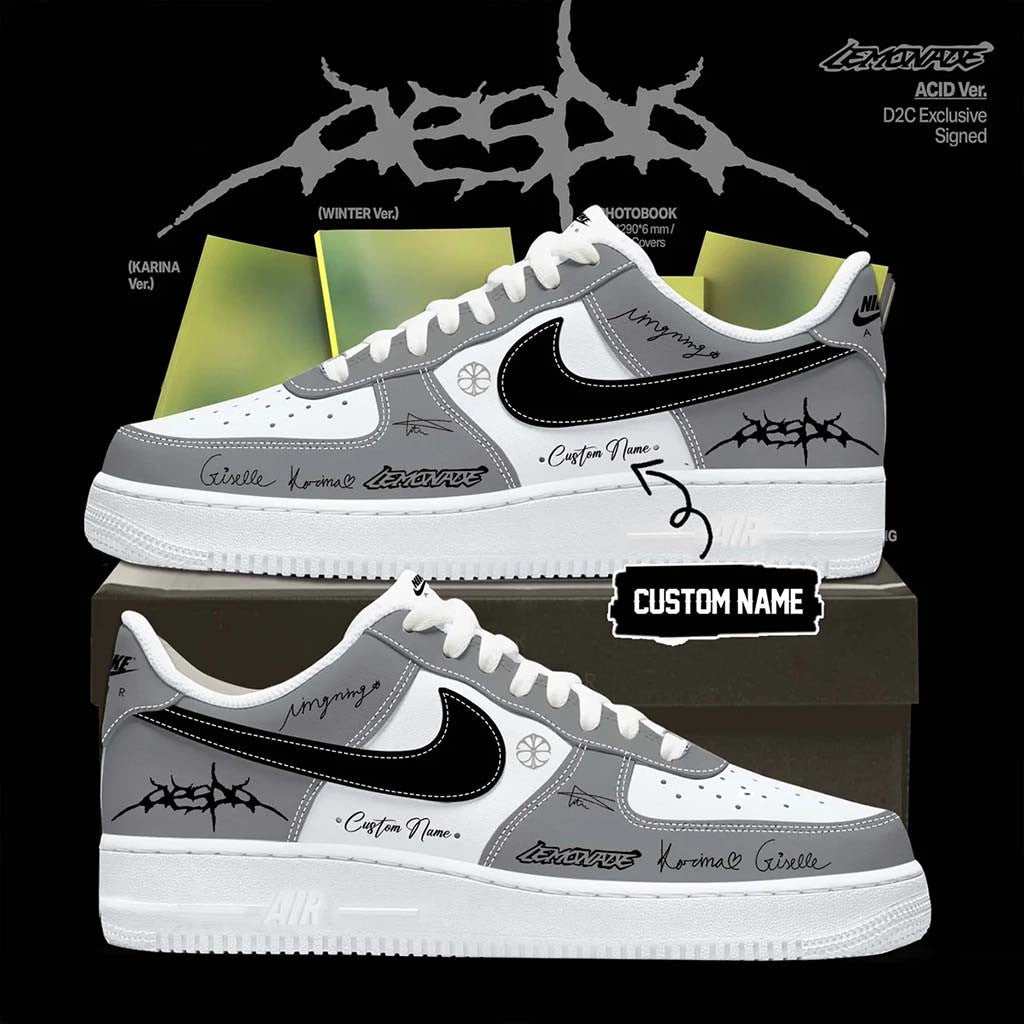 Personalized Aespa LEMONADE Grey White Sneakers Aespa Merch Best Gifts For BFF - Merchluma