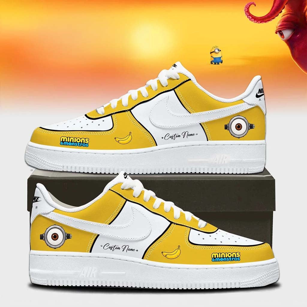 Personalized Minions x Monsters Gold And White Sneakers Minions Merch Cute Gifts For Cartoon Fan - Merchluma