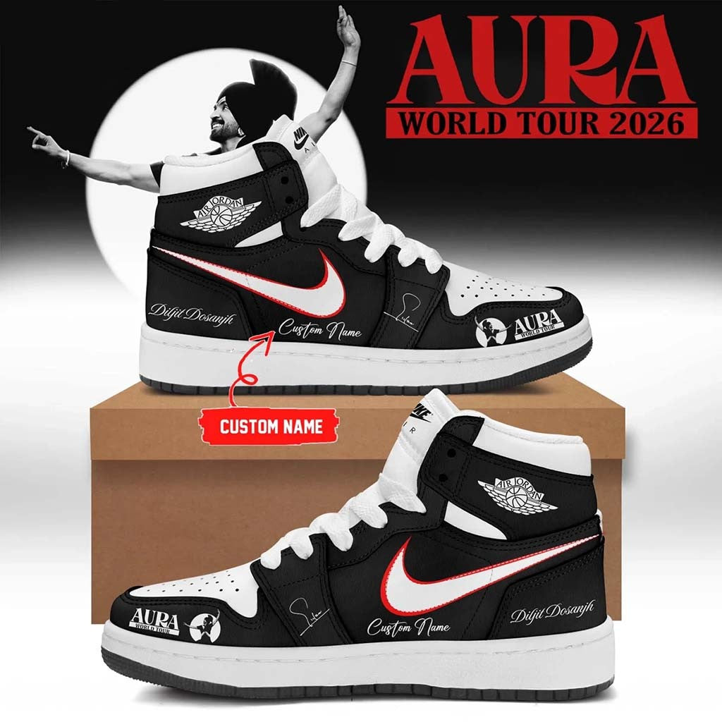 Custom Diljit Dosanjh Merch AURA World Tour Signature Sneakers Gift Ideas For Husband - Merchluma