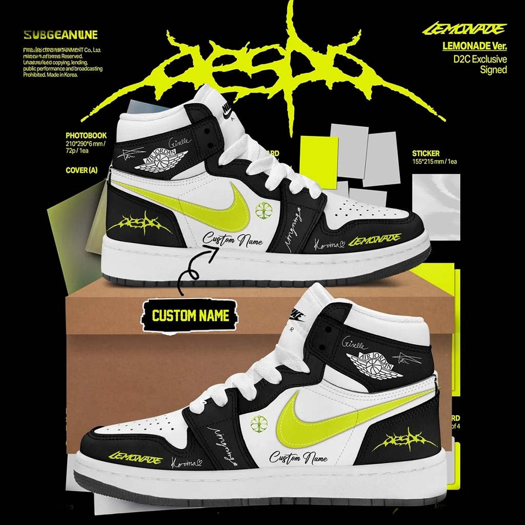 Customized Aespa LEMONADE Black White Sneakers Aespa Merchandise Gift Ideas For Music Lovers - Merchluma