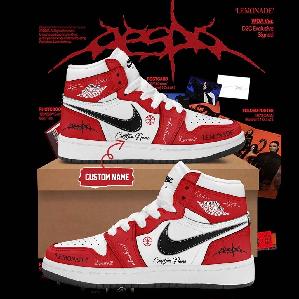 Customized Aespa LEMONADE Red White Sneakers Aespa Merchandise Best Gifts For Kpop Lovers - Merchluma