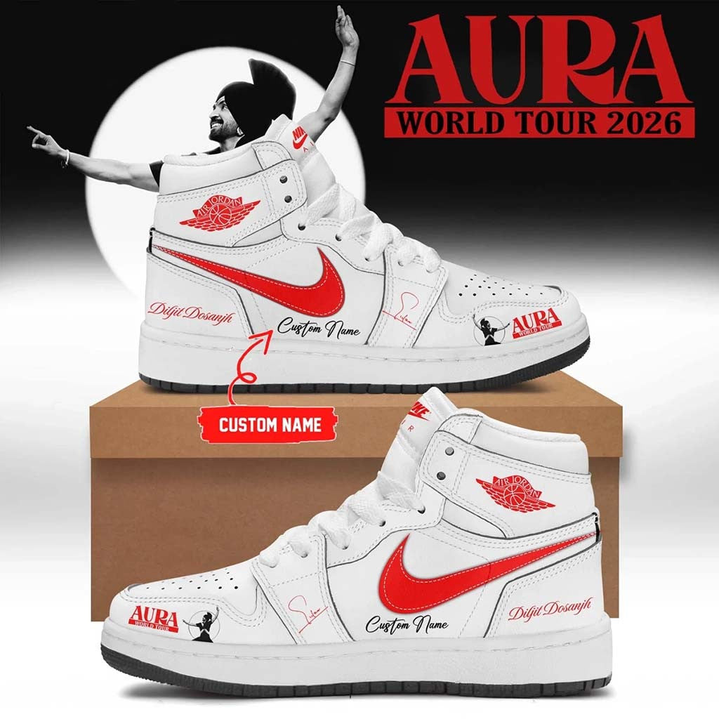 Customized Diljit Dosanjh Merch AURA World Tour Signature Sneakers Gift Ideas For Fan - Merchluma