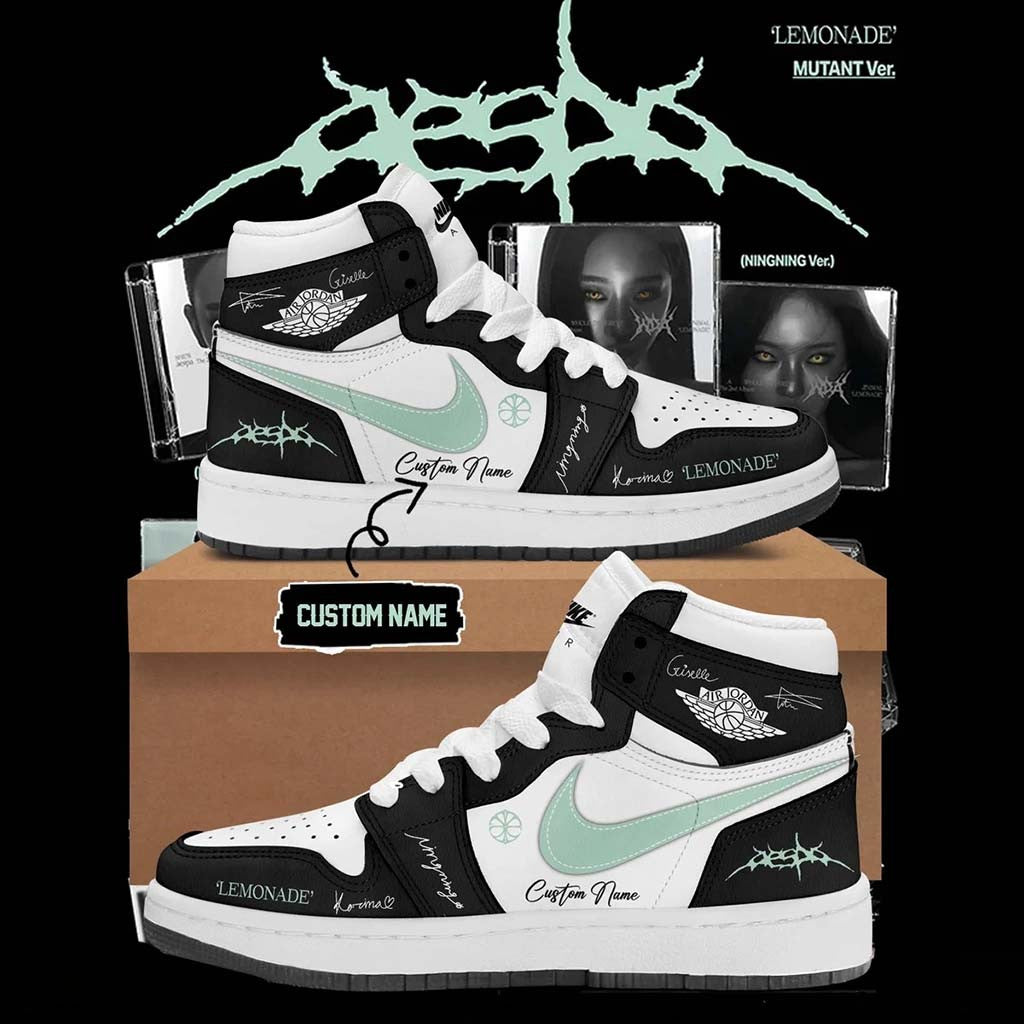 Personalized Aespa LEMONADE Black And White Sneakers Aespa Merch Birthday Present For BFF - Merchluma