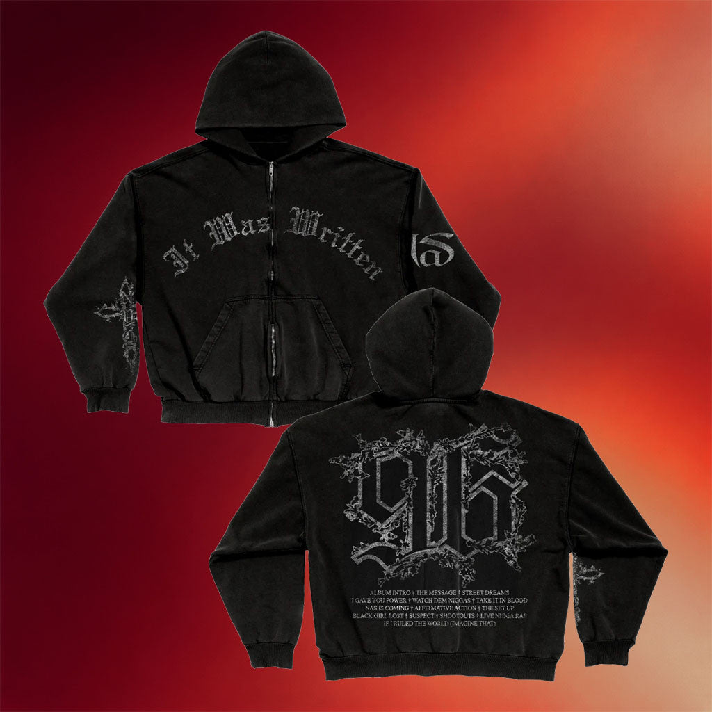 Nasir Jones Merch 2026 It Was Written Crackle Screenprint Zip Hoodie Gift For Rapper Fans - Merchluma