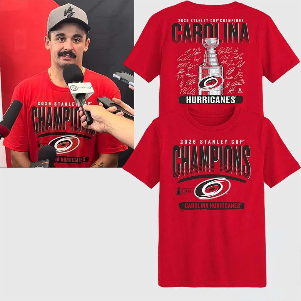 Seth Jarvis Carolina Hurricanes 2026 Stanley Cup Champions Signature Roster Shirt Hockey Gifts - Merchluma