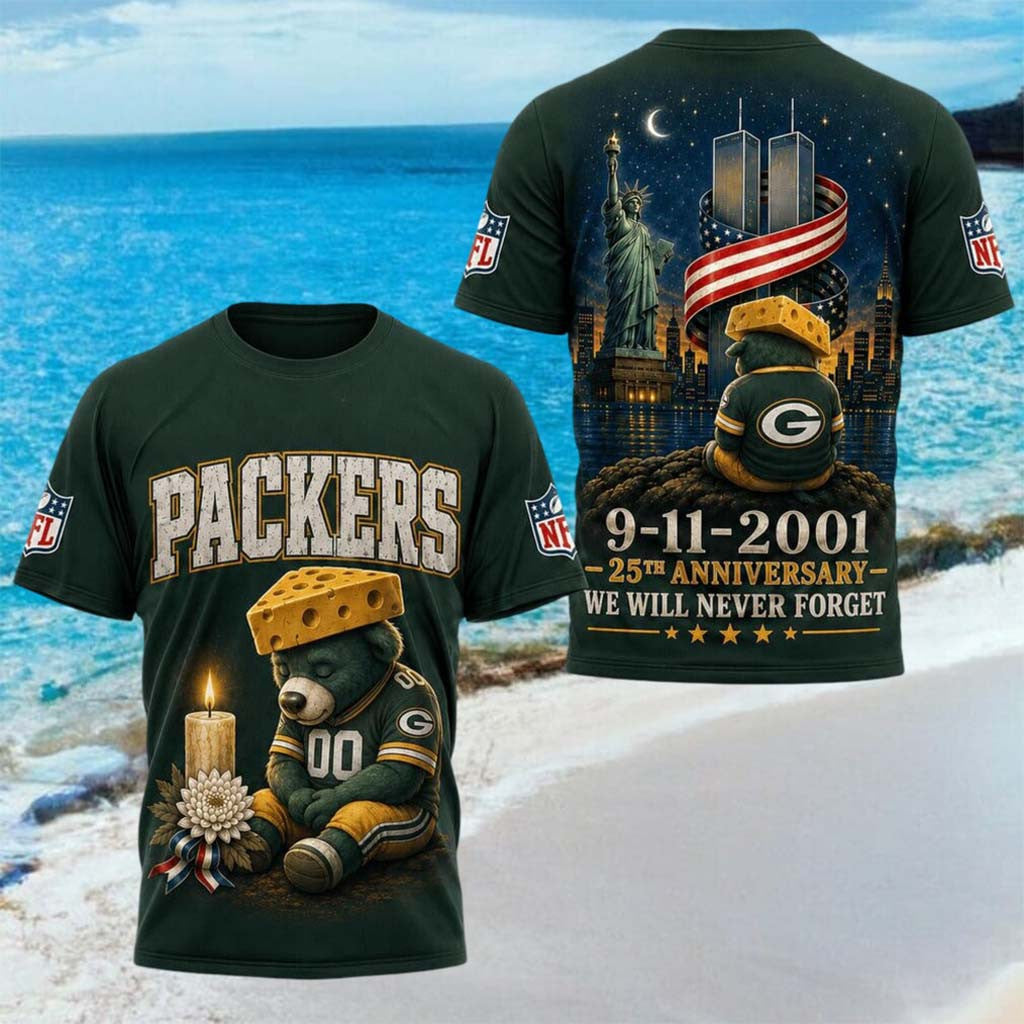 Green Bay Packers 25th Anniversary 9 11 2001 We Will Never Forget Shirt Packers Merch Fans Gifts - Merchluma