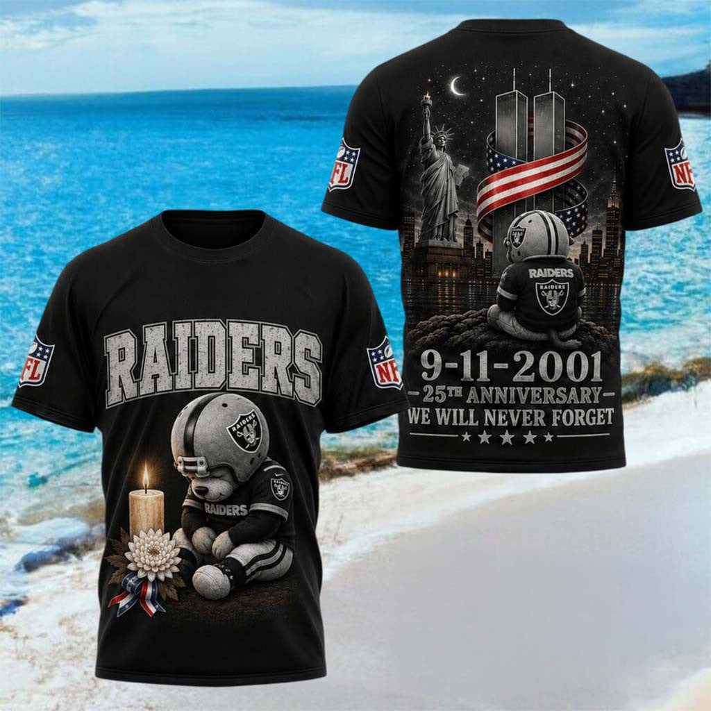 Las Vegas Raiders 25th Anniversary 9 11 2001 We Will Never Forget Shirt Raiders Merch Son Gifts - Merchluma