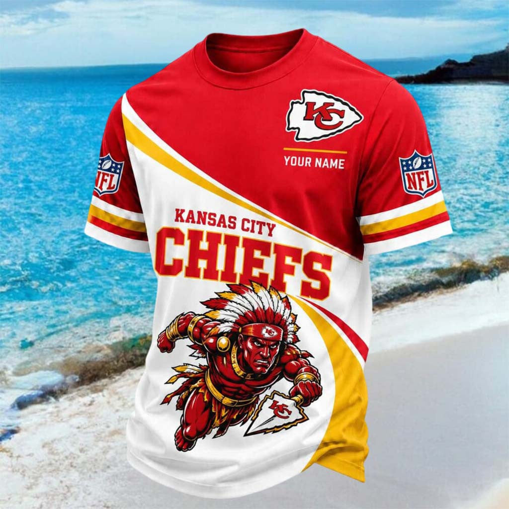 Custom Kansas City Chiefs Mascot Running Chief Shirt Kansas City Football T-Shirt Chiefs Merch - Merchluma
