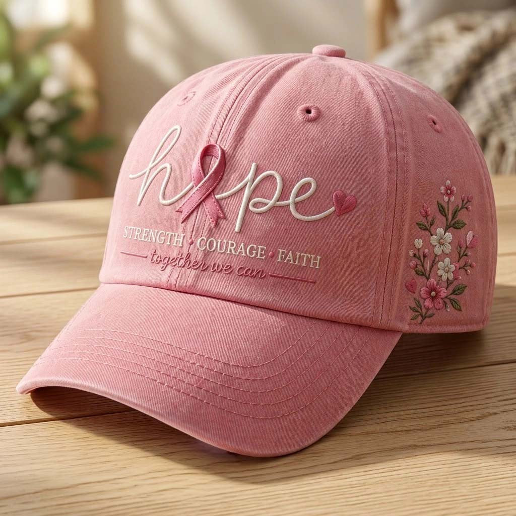 Breast Cancer Awareness Hope Pink Ribbon Embroidered Hat Together We Can Cap Mom Gifts - Merchluma