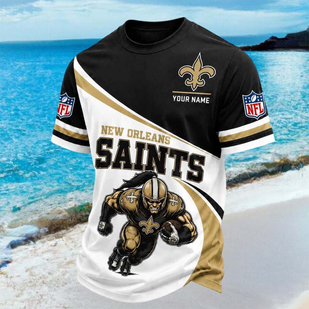 Custom New Orleans Saints Mascot Running Player T-Shirt New Orleans Football Shirt Saints Merch - Merchluma