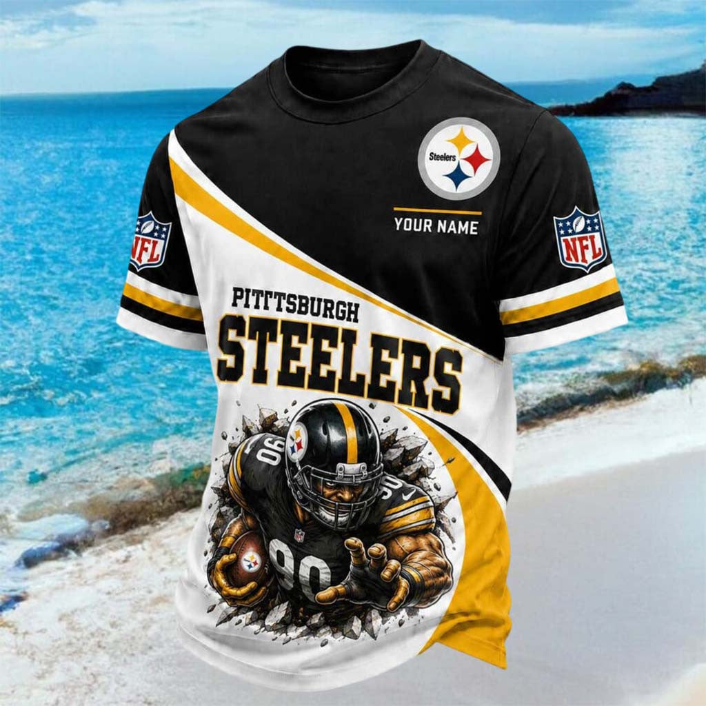 Custom Pittsburgh Steelers Mascot Tackling Player T-Shirt Pittsburgh Football Shirt Steelers Merch - Merchluma