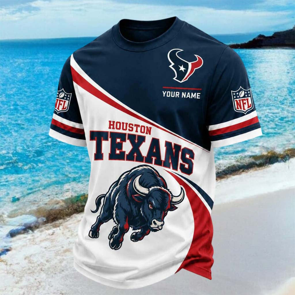 Customized Houston Texans Mascot Running Bull Shirt Houston Football T-Shirt Texans Merch Gifts - Merchluma