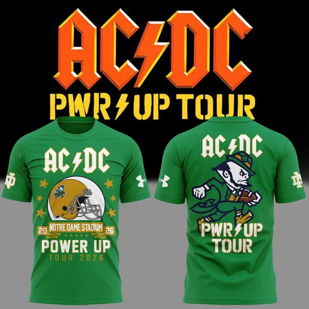 AC DC X Notre Dame Football PWR UP Tour 2026 T-Shirt AC DC Concert Merch Gift For Fans - Merchluma