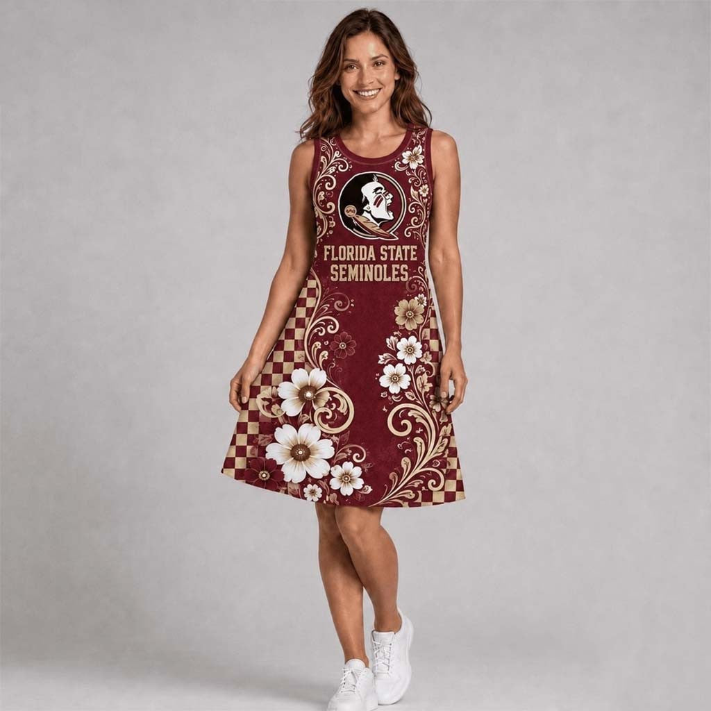 Florida State Seminoles Sporty Floral Elegance Women's Sleeveless Dress Seminoles Merch - Merchluma