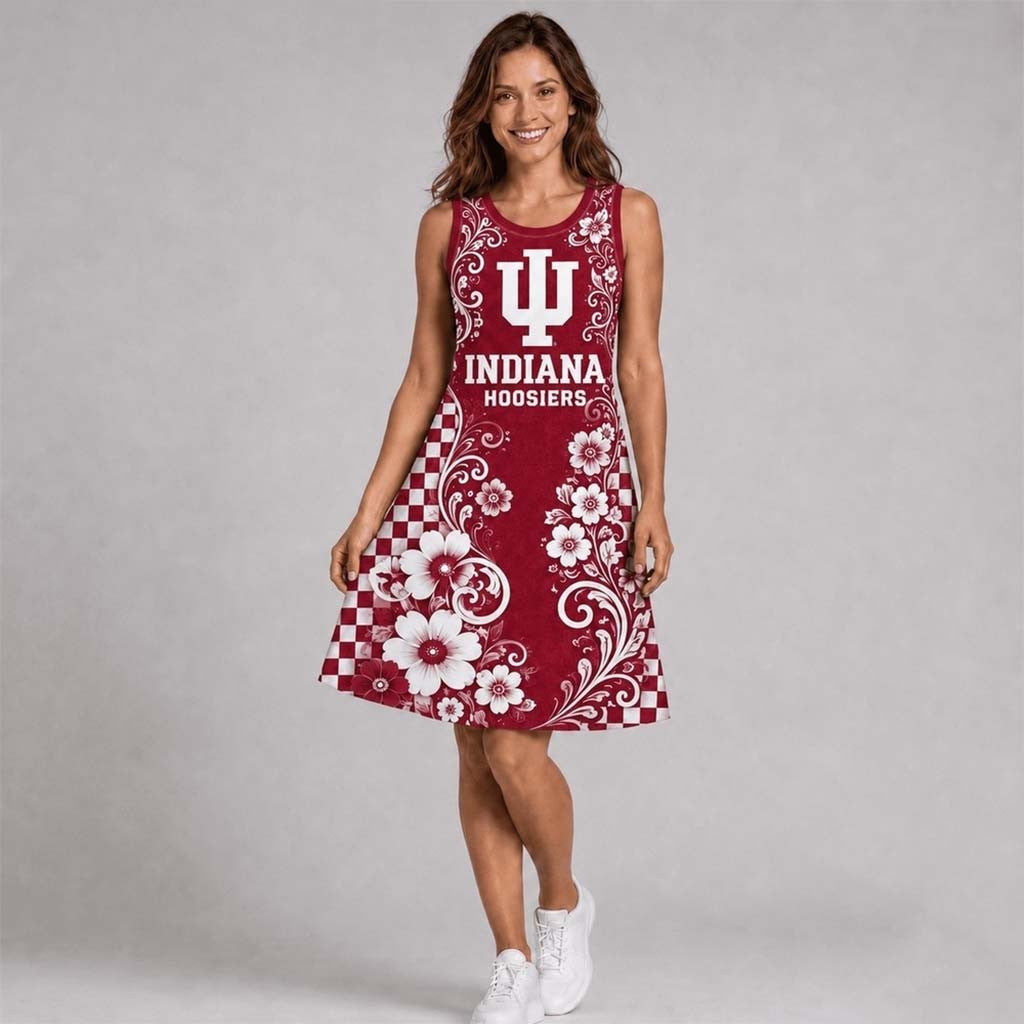 Indiana Hoosiers Sporty Floral Elegance Women's Sleeveless Dress Hoosiers Merch Gifts For Fans - Merchluma
