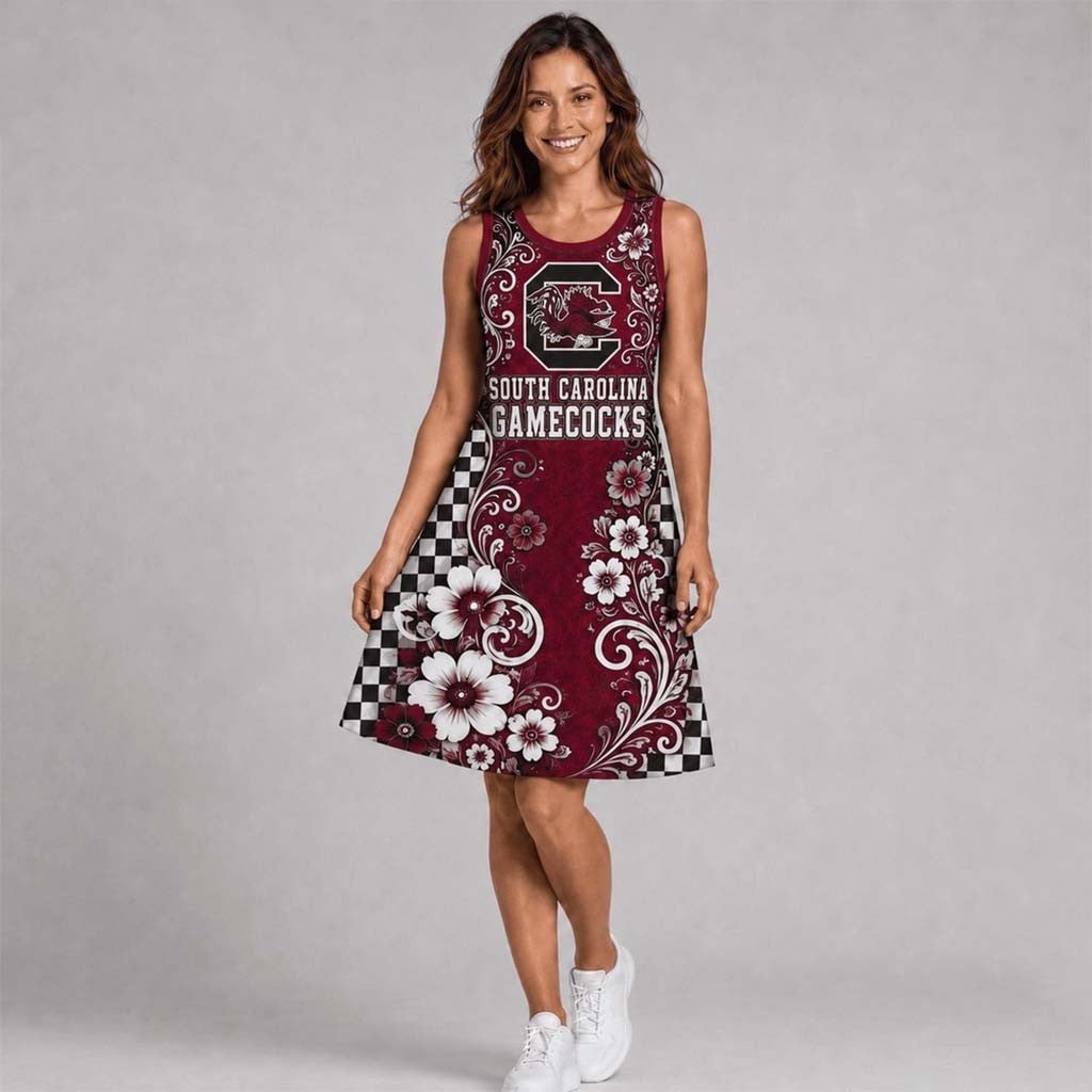 South Carolina Gamecocks Sporty Floral Elegance Women's Sleeveless Dress Gamecocks Merch Gifts - Merchluma
