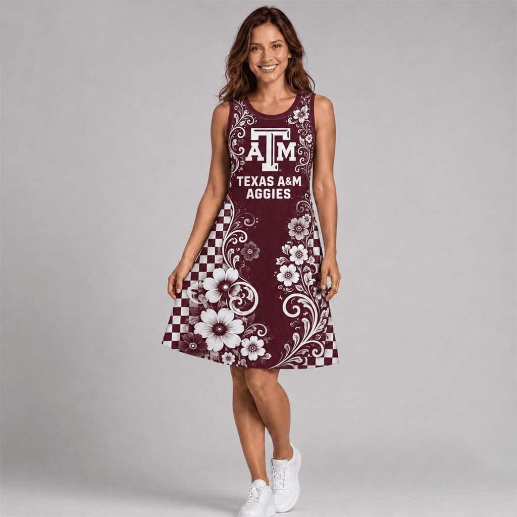 Texas A&M Aggies Sporty Floral Elegance Women's Sleeveless Dress Aggies Merch Wife Gifts - Merchluma