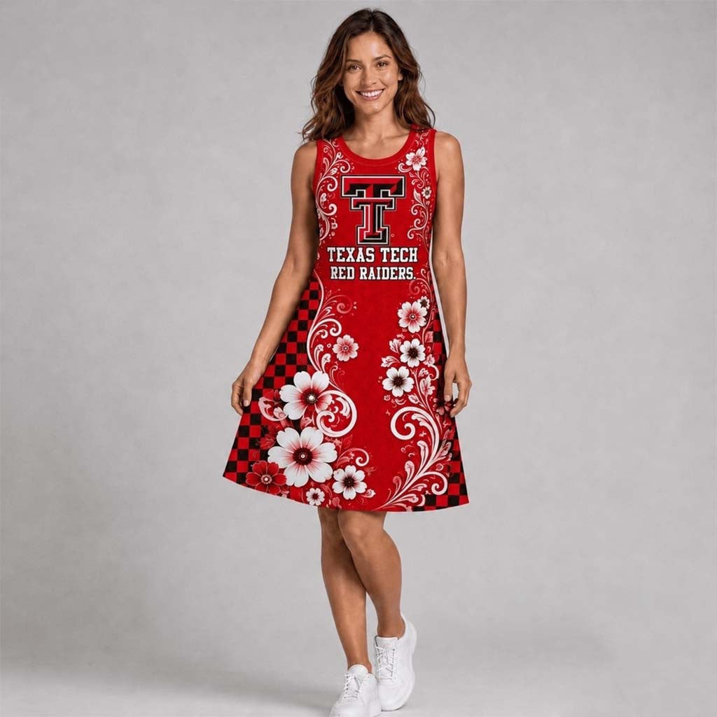 Texas Tech Red Raiders Sporty Floral Elegance Women's Sleeveless Dress Raiders Merch Mom Gifts - Merchluma