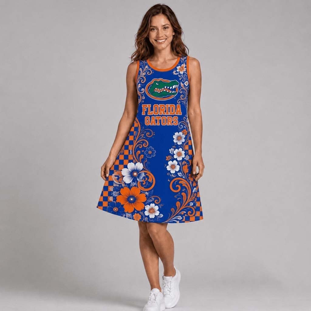 Florida Gators Sporty Floral Elegance Women's Sleeveless Dress Gators Merch Gifts For Mom - Merchluma