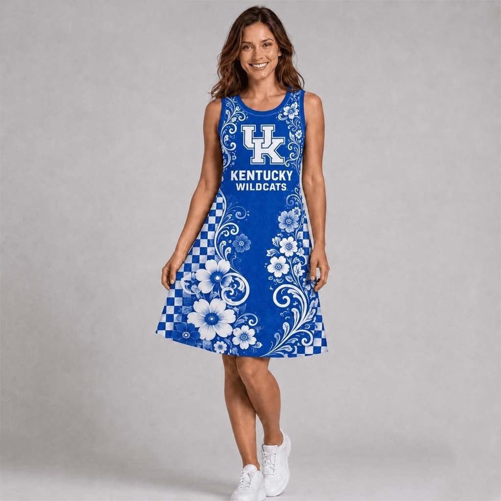 Kentucky Wildcats Sporty Floral Elegance Women's Sleeveless Dress Wildcats Merch Gifts For Fans - Merchluma