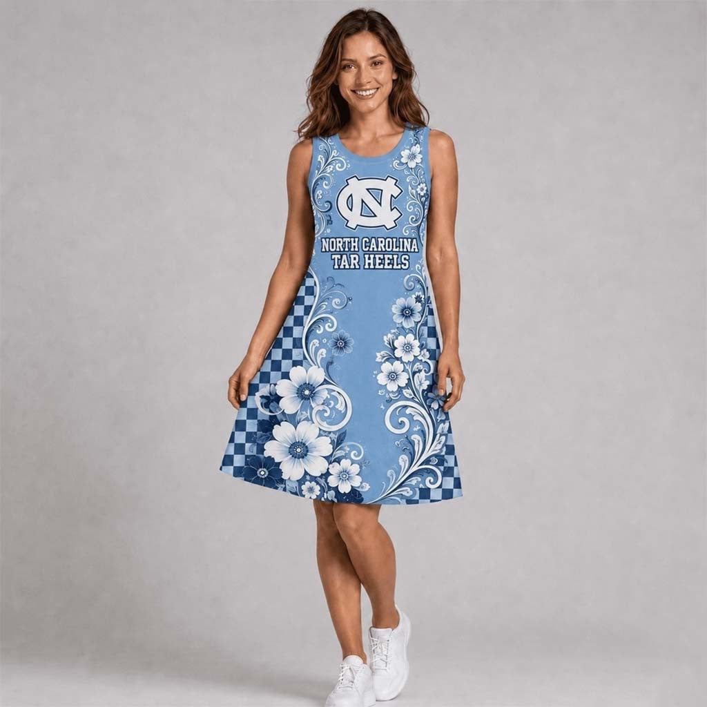 North Carolina Tar Heels Sporty Floral Elegance Women's Sleeveless Dress Heels Merch Fan Gifts - Merchluma