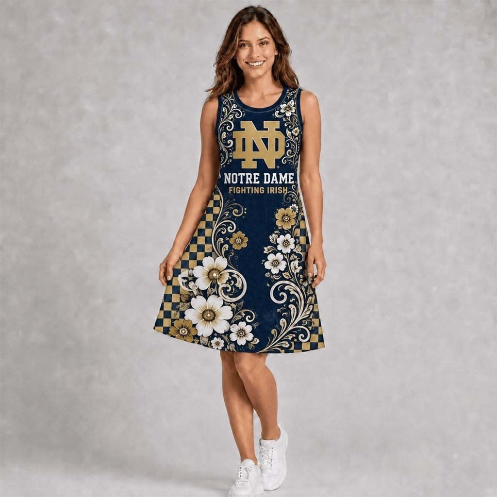 Notre Dame Fighting Irish Sporty Floral Elegance Women's Sleeveless Dress Fighting Irish Merch - Merchluma