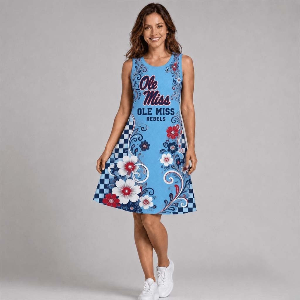 Ole Miss Rebels Sporty Floral Elegance Women's Sleeveless Dress Rebels Merch Gifts For Wife - Merchluma