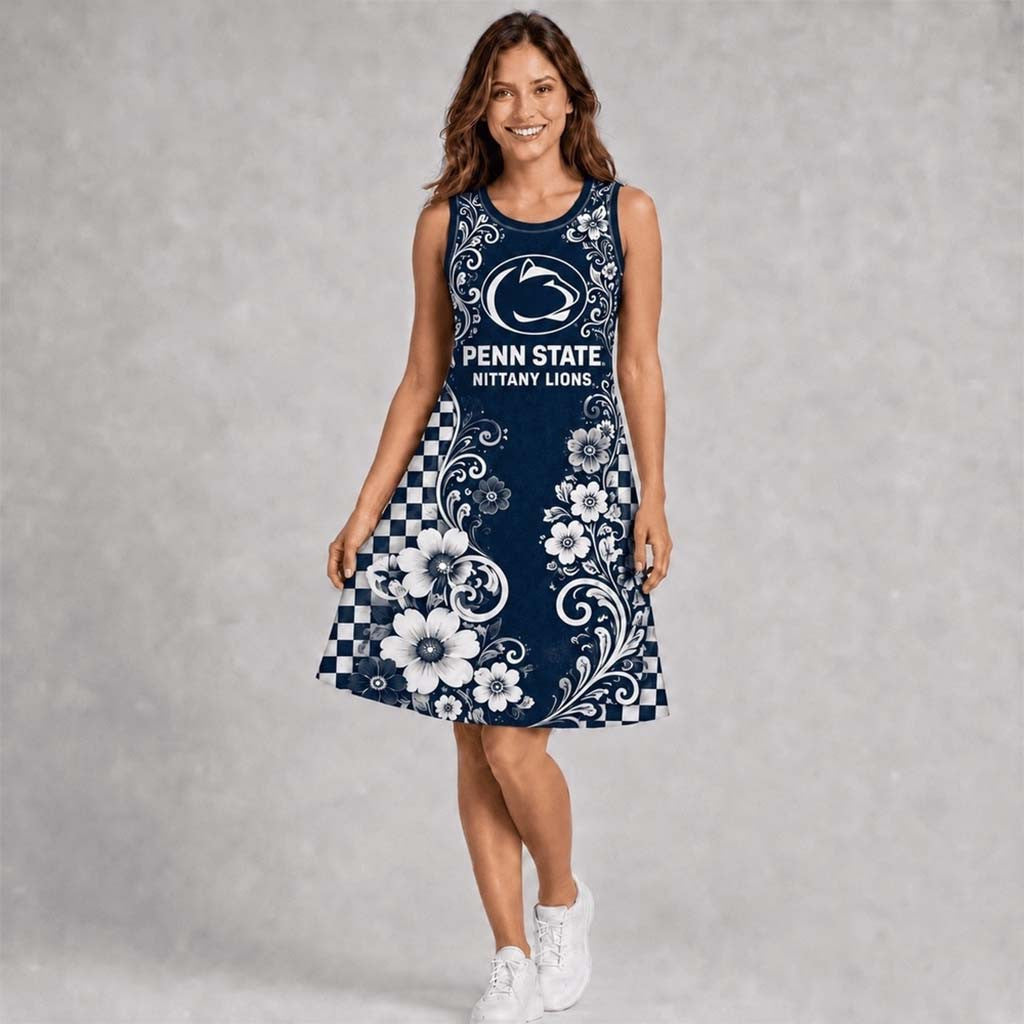 Penn State Nittany Lions Sporty Floral Elegance Women's Sleeveless Dress Nittany Lions Merch - Merchluma