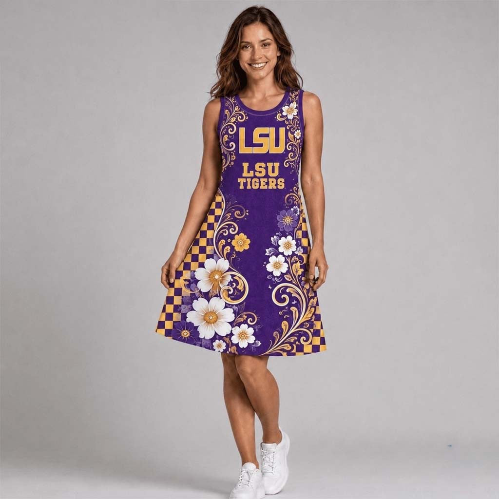 LSU Tigers Sporty Floral Elegance Women's Sleeveless Dress Tigers Merch Gifts For Football Fans - Merchluma