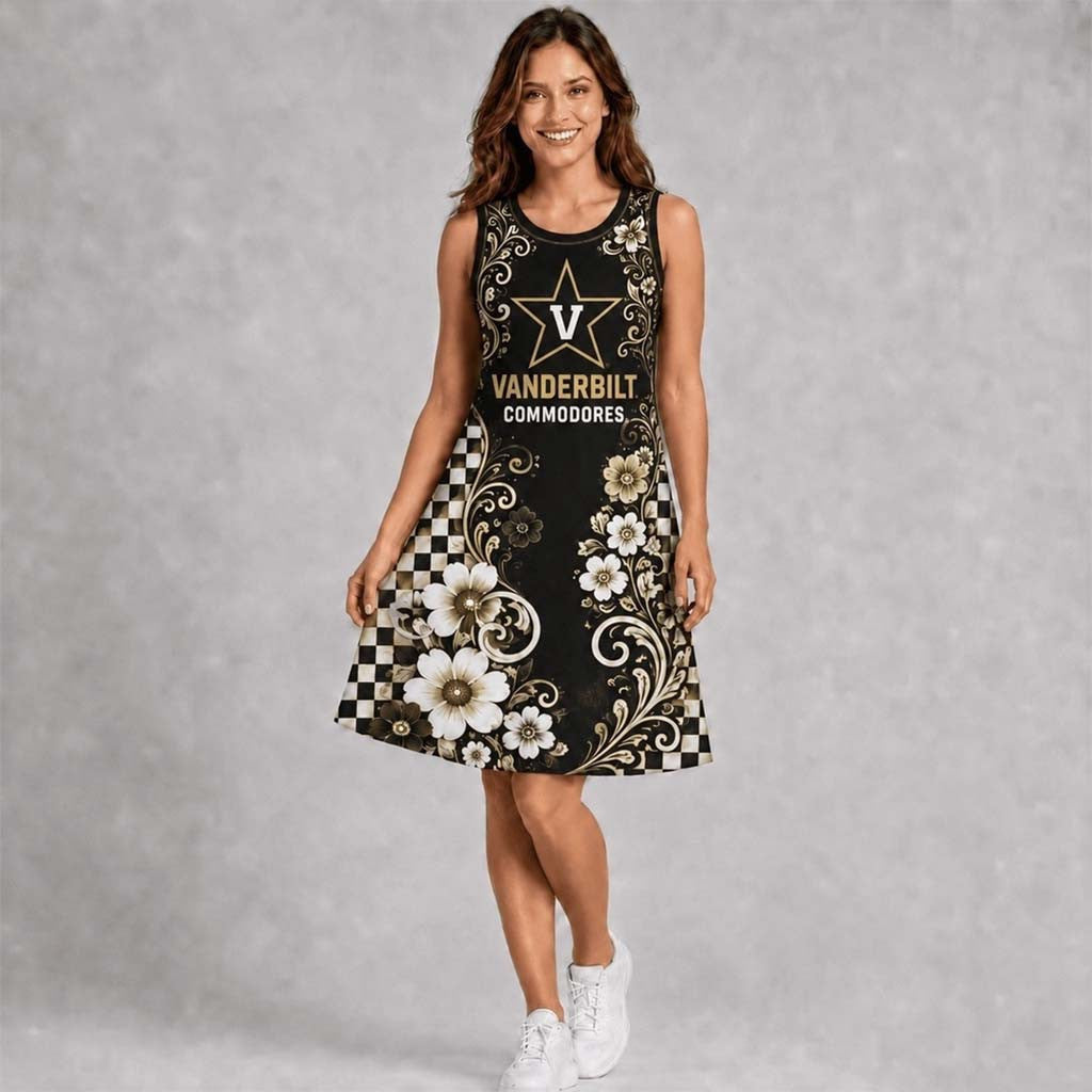 Vanderbilt Commodores Sporty Floral Elegance Women's Sleeveless Dress Commodores Merch Mom Gifts - Merchluma