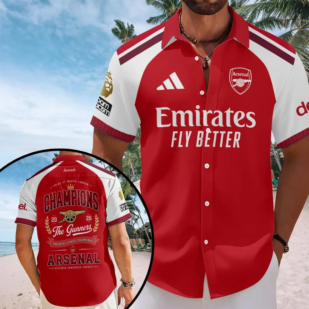 Arsenal FC Premier League Champions 25 26 Hawaiian Shirt Arsenal FC Merch Gift for Fathers - Merchluma