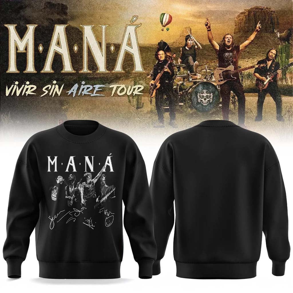 Mana Merch 2026 Vivir Sin Aire Tour Sweatshirt Black Cool Gifts For Pop Lovers - Merchluma