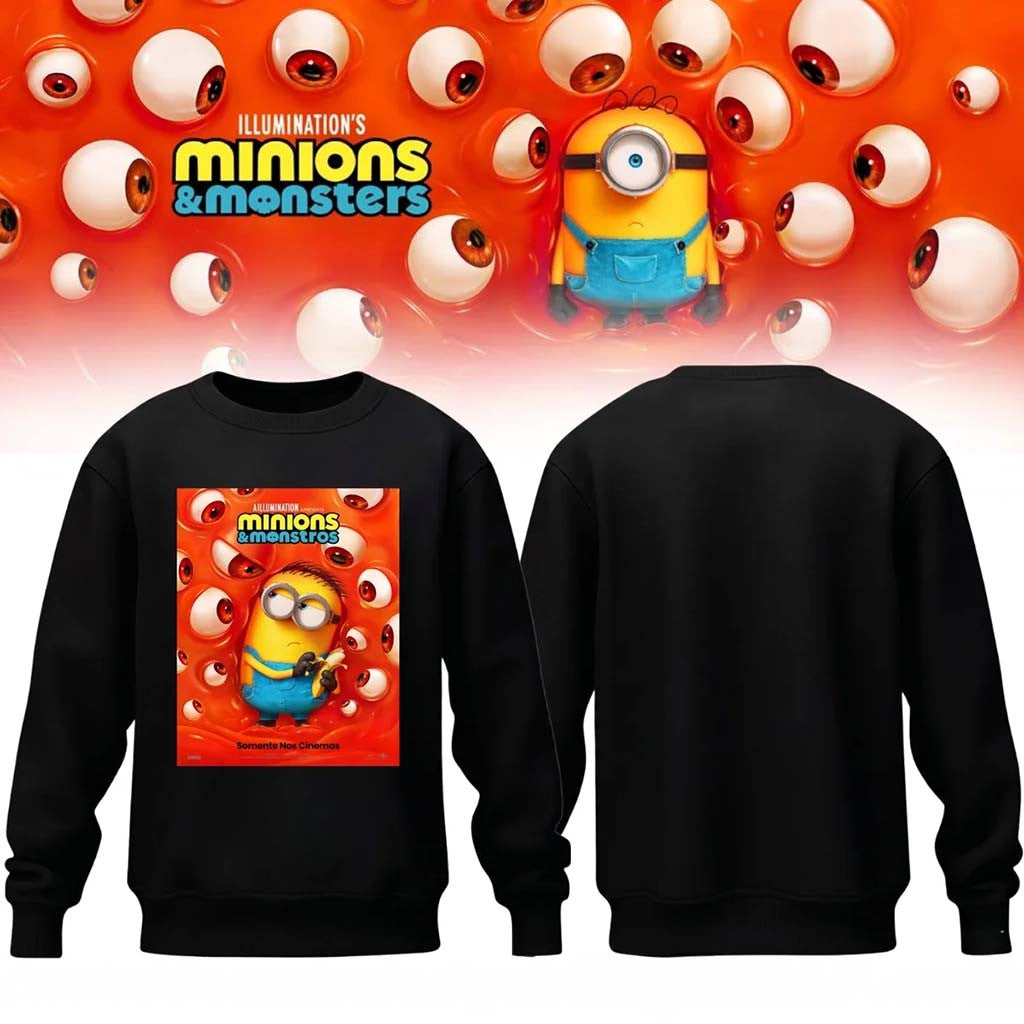 Minions x Monsters Sweatshirt Black Minions Merch Funny Cute Cartoon Apparel Son Gifts - Merchluma