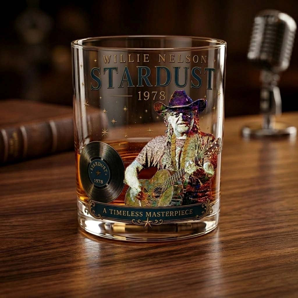 Willie Nelson Stardust 1978 Whiskey Glass Willie Nelson Merch Best Gifts For Music Lovers - Merchluma