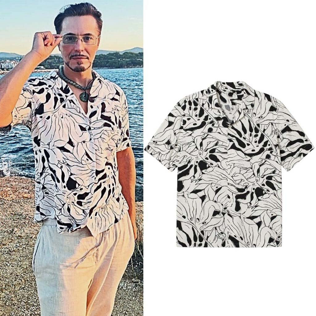 Robert Downey Jr Black And White Monstera Leaf Hawaiian Shirt Robert Downey Jr Merch Him Gifts - Merchluma