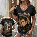 Elvis Presley The King Has Entered The Kingdom V-Neck Shirt Elvis Presley Merch Gift For Mom - Merchluma