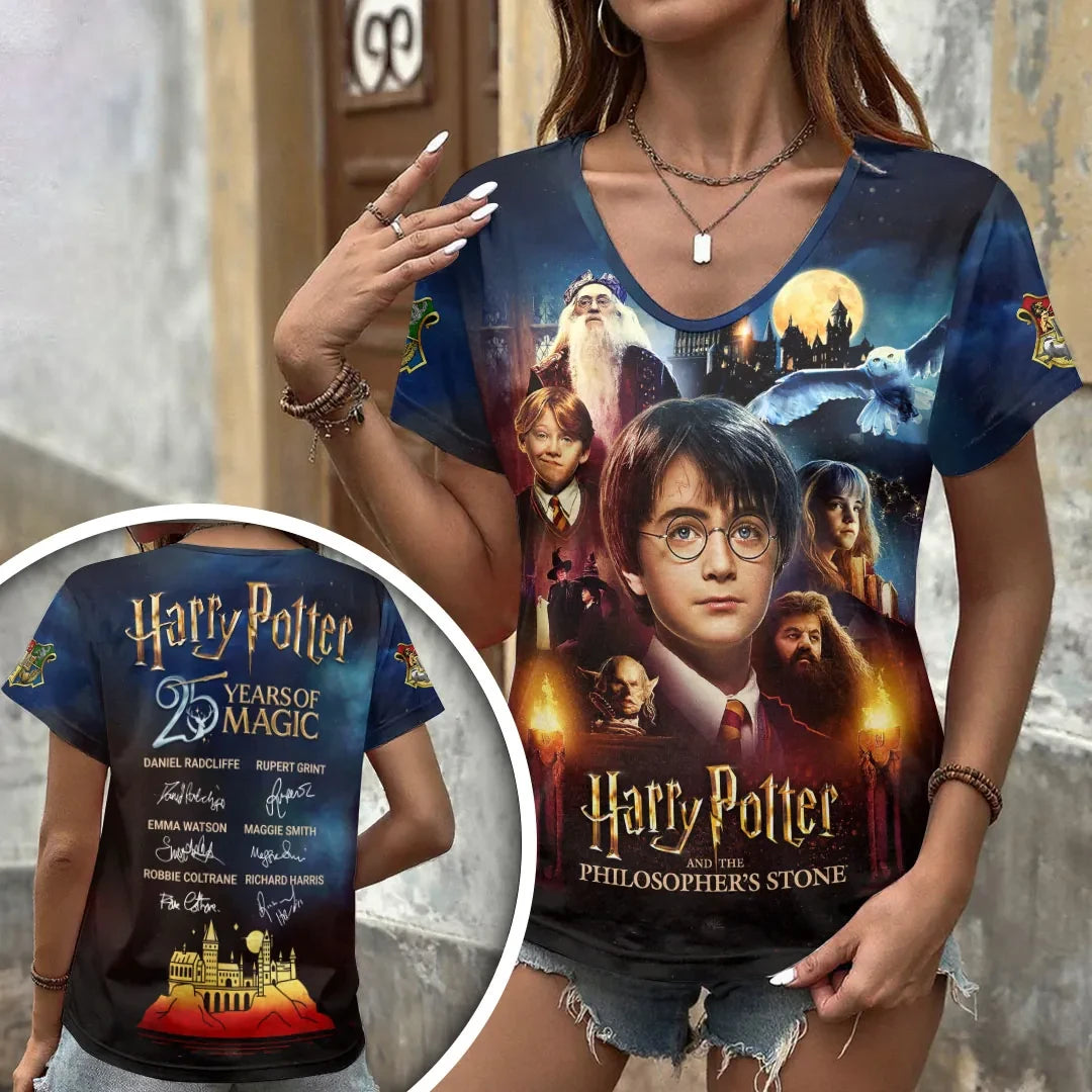 Harry Potter 25th Anniversary V-Neck T-Shirt Harry Potter Merch Gift For Sisters - Merchluma