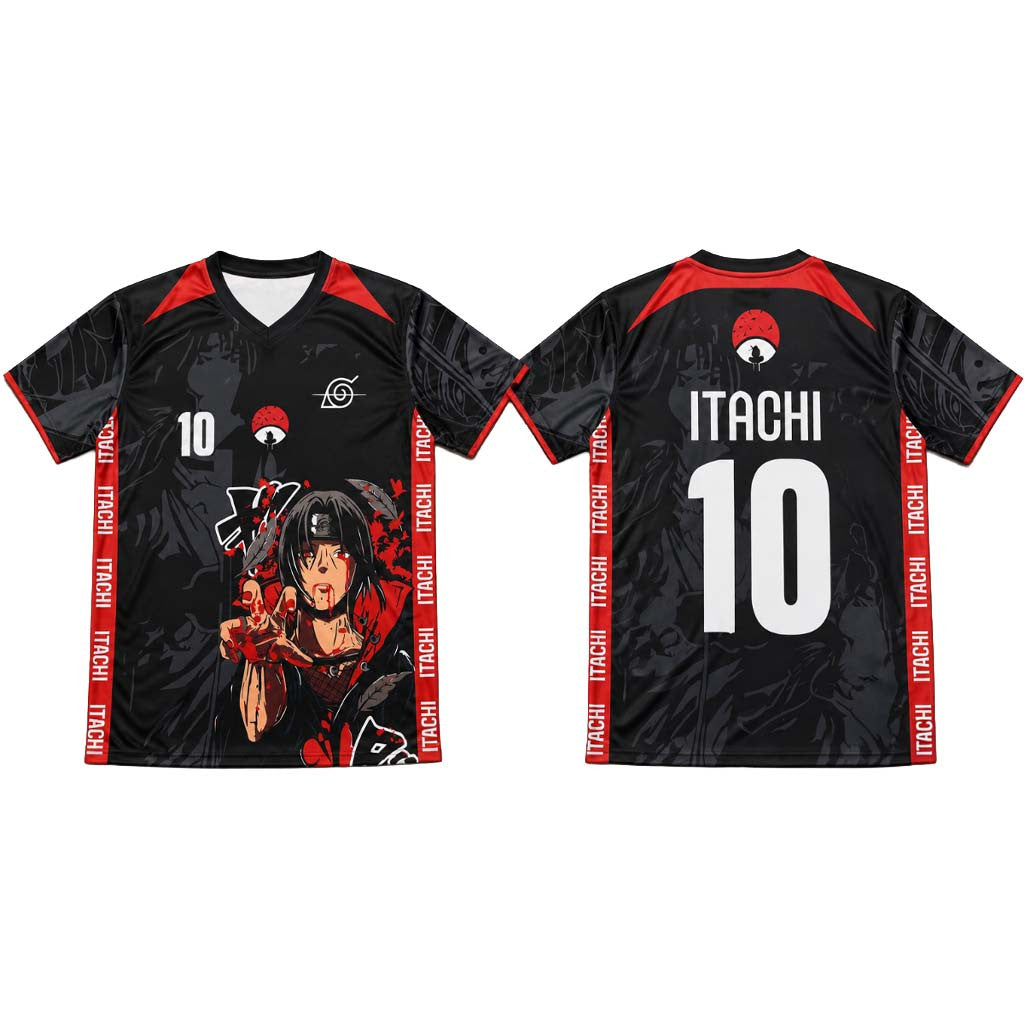 Itachi Uchiha Naruto Red and Black Number 10 Football Jersey Shirt Uchiha Itachi Merch - Merchluma