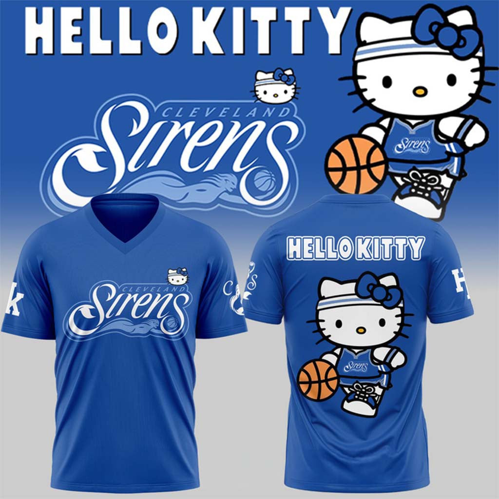 Cleveland Sirens WNBA Sky Blue x Hello Kitty 2026 V-Neck Shirt Cleveland Sirens Merch Fan Gifts - Merchluma