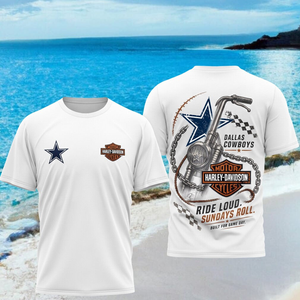 Dallas Cowboys Harley Davidson Motorcycle Football Shirt Dallas Cowboys Merch Gift For Dad - Merchluma