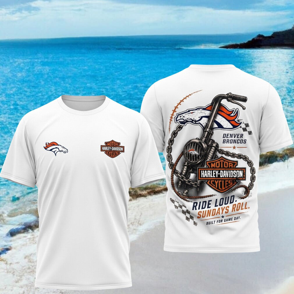 Denver Broncos Motorcycle Ride Loud Sundays Roll Biker Shirt Denver Broncos Merch Fan Gifts - Merchluma