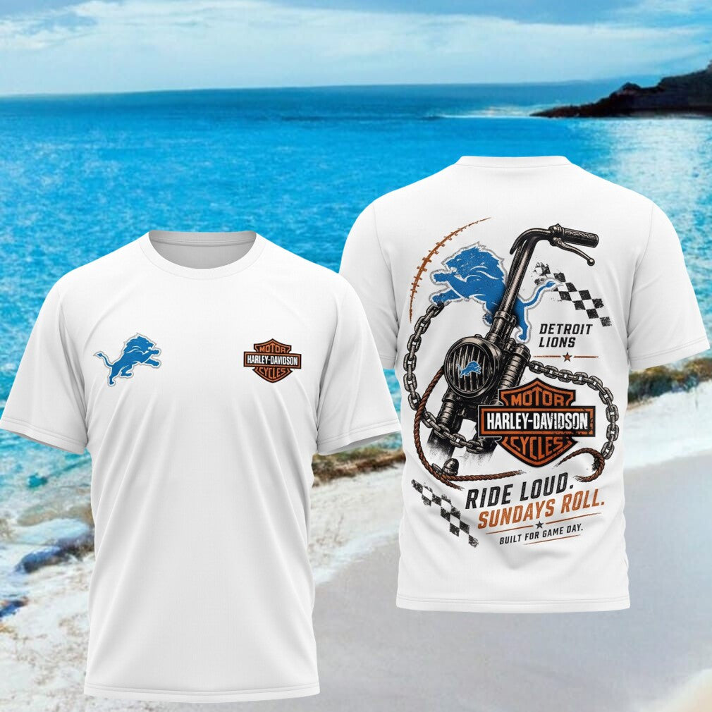 Detroit Lions Motorcycle Ride Loud Sundays Roll Biker Shirt Detroit Lions Merch Gift For Fans - Merchluma