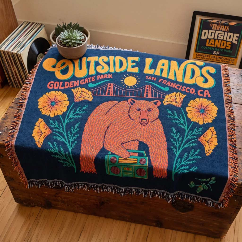 Outside Lands Merch 2026 August Golden Gate Park California Bear Boombox Woven Blanket - Merchluma
